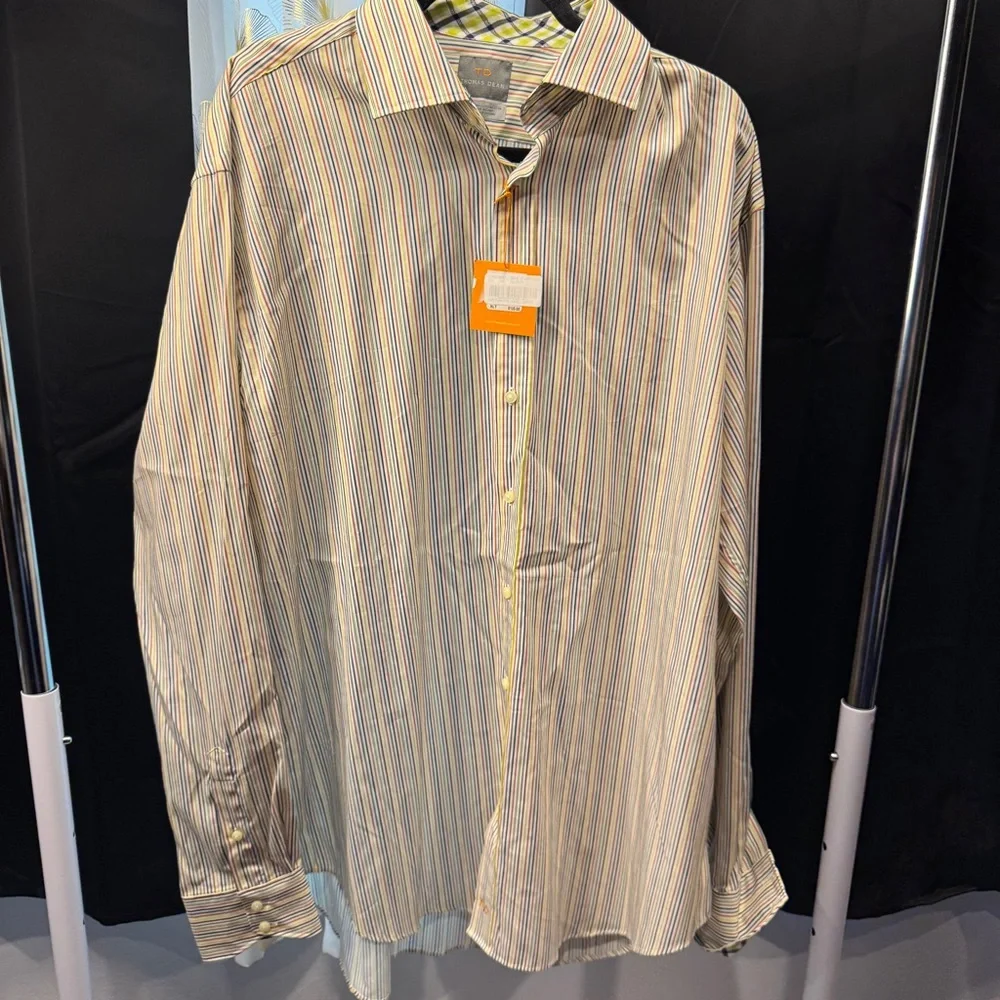 Thomas Dean Multicolor Striped Button Down Shirt - Picture 1 of 4